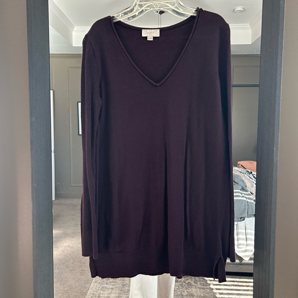 LOFT Women's Deep Purple V-Neck Sweater